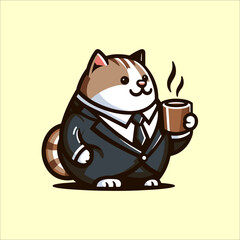 minimalist and modern coffee drinking cat logo and stickers