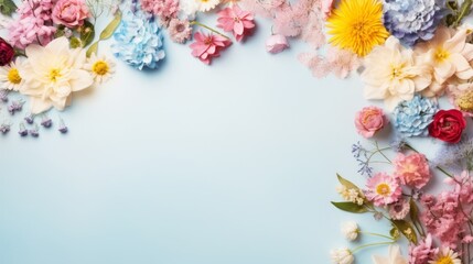 Vibrant summer blooms surrounding a pastel background - floral garden frame