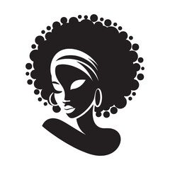 Beautiful African black woman face. silhouette Logo, icon.  Black and white