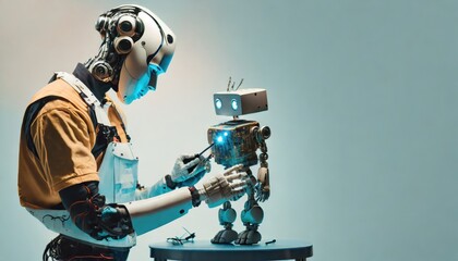 robot repair , humanoid repairman , Electronics repair service, concept of innovation