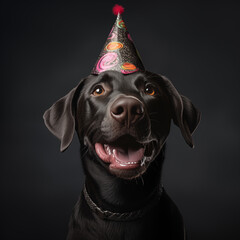 Happy dog withparty hat