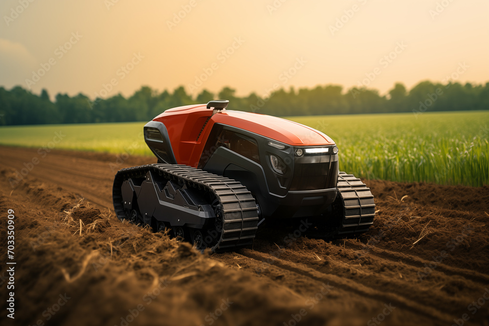 Aufkleber autonomous tractor working on the field. smart farming