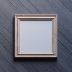 Fototapeta premium Empty square wooden frame on black wooden wall, 3d wooden frame, 3d render picture frame