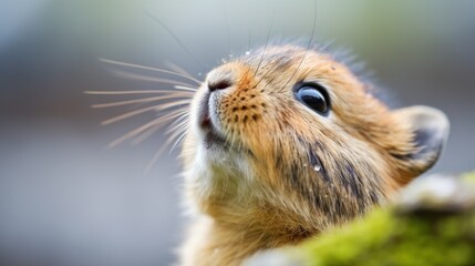  a close up of a small animal with it's face up to the sky and it's eyes wide open.