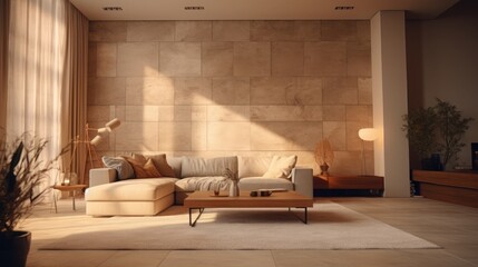 Travertine house interior of comfortable contemporary living room