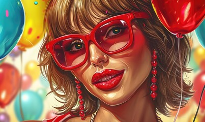 Obraz premium woman pop art and street art style. Festive background with a cheerful girl. Party girl poster. Beautiful girl romantic illustration
