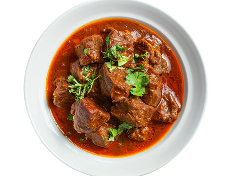 A plate of delicious beef curry isolated on white background.  