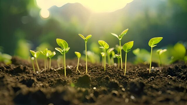 A group of small green plants growing in dirt. Generative ai