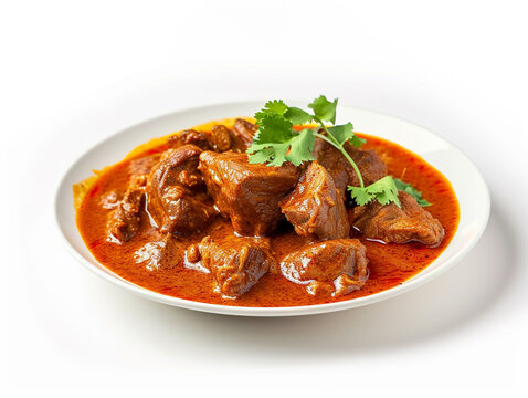 A plate of delicious beef curry isolated on white background.  