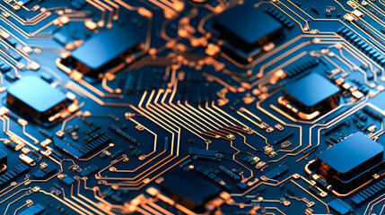 High tech electronic circuit board close-up.Central Computer Processors CPU concept. Motherboard digital chip.