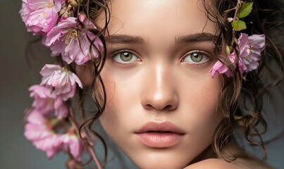 Naklejka premium portrait of a beautiful girl in flowers