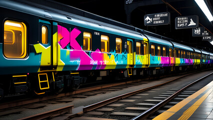 Fototapeta premium graffiti art on the train , graffiti on the wall, colorful urban graffiti, abstract graffiti background