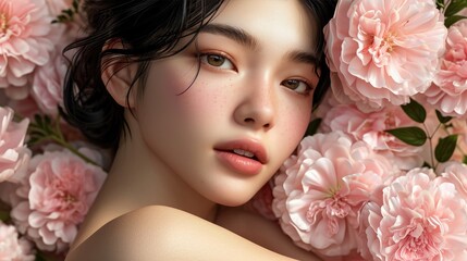 portrait of a beautiful girl in flowers