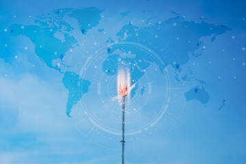 Connecting, communicating, and exchanging with global network cloud data internet technology. Using wireless data with high-speed technology for economic, scientific, and financial development.