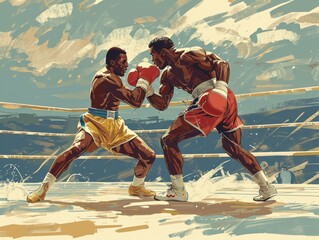 Fototapeta premium Boxers Clash in Paris: Olympic Dreams in Earthy Tones