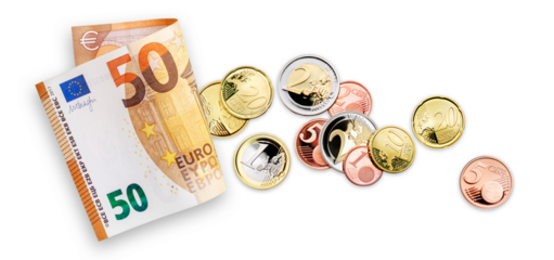  Euromünzen und Geldschein 
