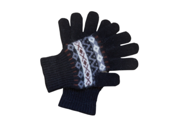 black winter gloves isolated, children's woolen gloves on a white background