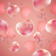 Delicate seamless background with blurred pink hearts.