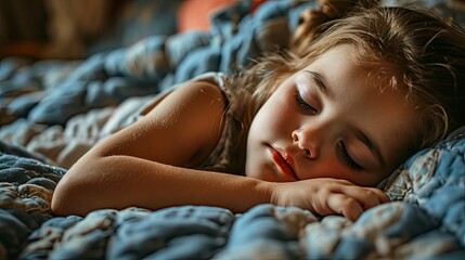 Adorable Little Child Girl Sleeping Bed, Background HD For Designer