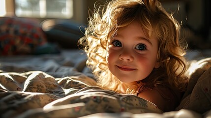 Adorable Little Girl Waked Her Bed, Background HD For Designer