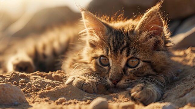 Adorable Bored Sand Observing Cat Lying, Background HD For Designer