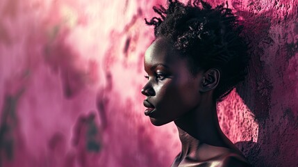 African Woman Standing Over Pink Background, Background HD For Designer