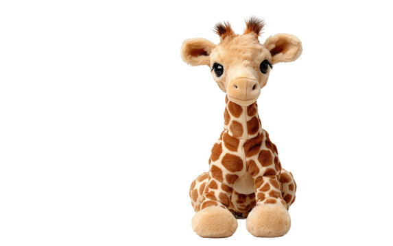 A True-to-Life View of Stuffed Toy Giraffe on White Isolated on Transparent Background PNG.