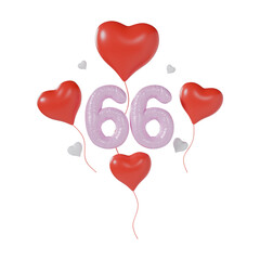 Heart Number 66 Valentine Day Anniversary 3d illustration
