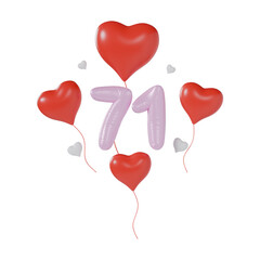 Heart Number 71 Valentine Day Anniversary 3d illustration