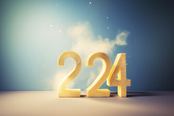 A Golden Number 224 On A Blue Background