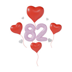 Heart Number 82 Valentine Day Anniversary 3d illustration