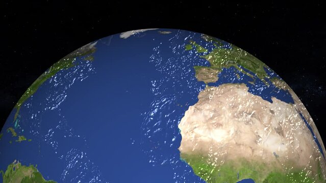 Flat design spinning Earth isolated on the sky. Animation of planet Earth. 