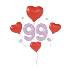 Heart Number 99 Valentine Day Anniversary 3d illustration