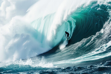 Thrilling Ride: Surfer Conquering An Epic Wave