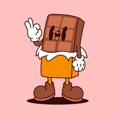 cartoon chocolate cute character, chocolate icon vector, chocolate mascot