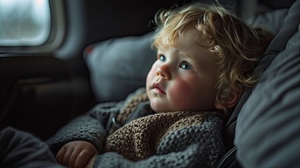 Drowsy Little Boy Sitting Inside Stroller, Background HD For Designer
