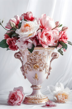 Beautiful roses in a vase. Still life illustration. Edited AI illustration.