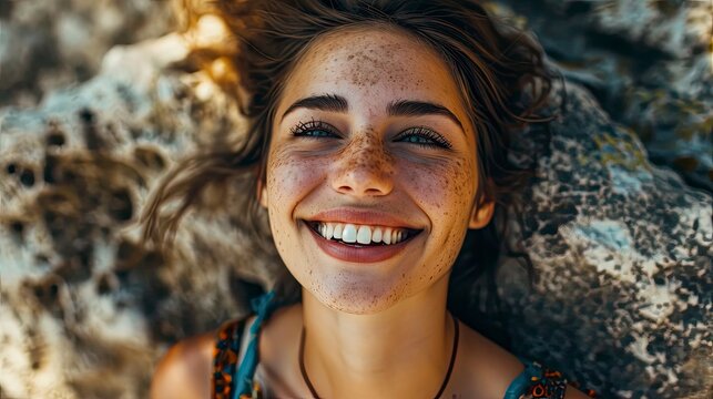 Highangle View Happy Relaxed Young Woman, Background HD For Designer