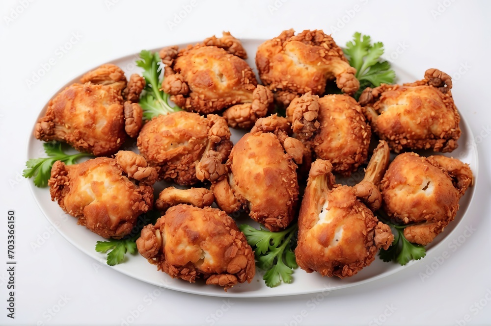 Wall mural fried chicken or crispy kentucky on a white background delicious hot meal with fast food.