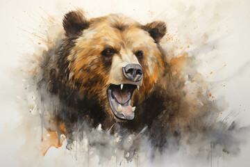Naklejka premium Watercolor painting of a brown bear.