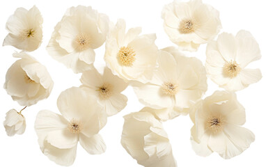 A Real Photo Embracing the Simplicity of Cream Poppy Petals on a Pristine White Background Isolated on Transparent Background PNG.