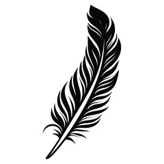 Black fluffy feather. Hand drawing vintage art realistic quill feathers for pen detailed isolated vector elegant silhouette sketch bird plume set