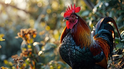 Portrait Beautiful Large Rooster Summer, Background HD For Designer