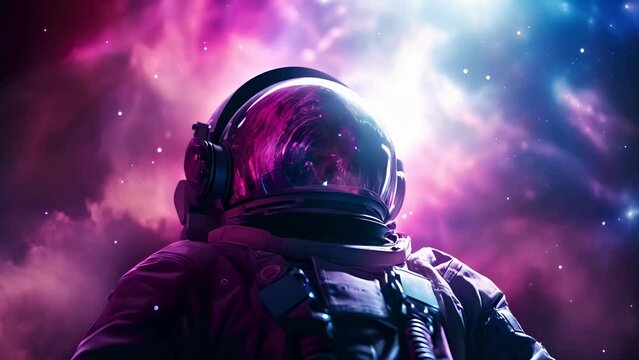 A man in a space suit standing in front of a star filled sky. Generative ai