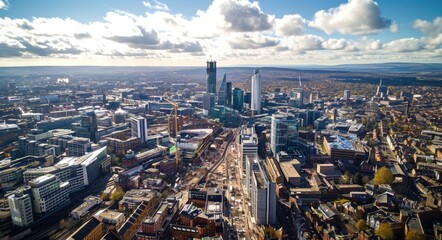 Birmingham Cityscape: Aerial View with HS2 Construction and Skyline Panorama