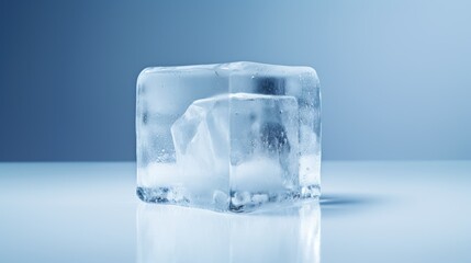  an ice cube on a reflective surface with a light reflecting off the side of the cube and the ice on the other side of the ice cube.