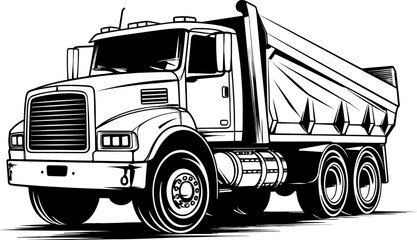 dump truck in black and white color vector images. AI generated illustration.