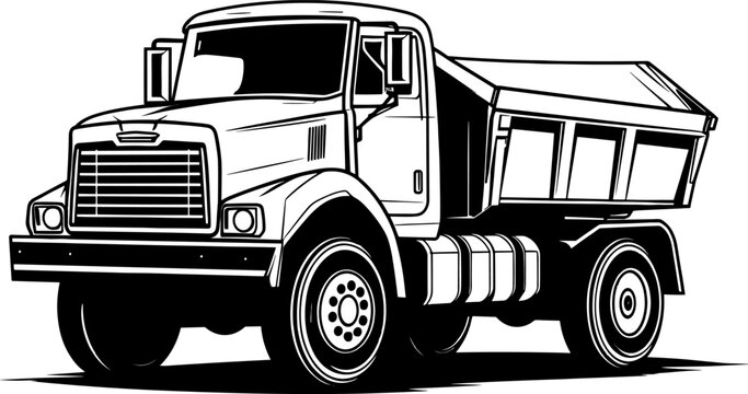 dump truck in black and white color vector images. AI generated illustration.