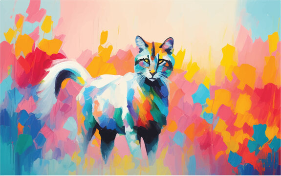 Cat Oil painting. Cat. Conceptual abstract picture of the cat. colorful oil cat painting. Conceptual abstract oil painting and palette