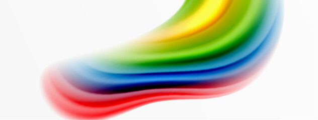 Rainbow color silk blurred wavy line background on white, luxuriously vibrant visually captivating backdrop. Stunning blend of colors reminiscent of rainbow, silky and gracefully blurred wavy pattern